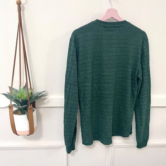 Marine Layer Double Knit Henley Long Sleeve in Green/Blue Stripe Size M - Picture 6 of 6